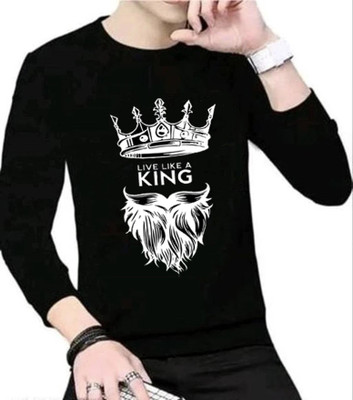AFCollection Printed Men Round Neck Black T-Shirt