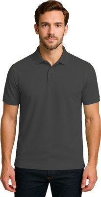 BENKNDIA Solid Men Polo Neck Grey T-Shirt