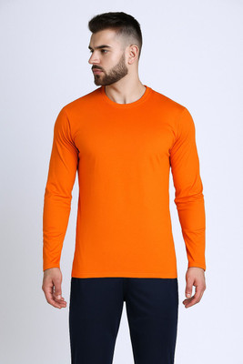 INKKR Solid Men Round Neck Orange T-Shirt