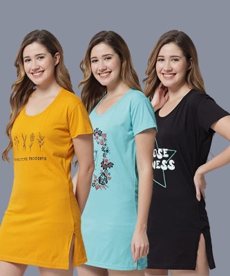 ANIXA Printed Women Round Neck Yellow, Black, Light Blue T-Shirt