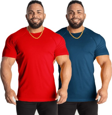 UDI n ADI Solid Men Round Neck Red, Blue T-Shirt