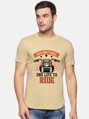 Trends Tower Printed, Typography Men Round Neck Beige T-Shirt