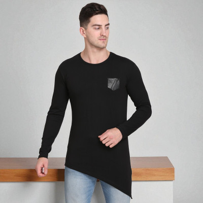 FARICON Solid Men Round Neck Black T-Shirt