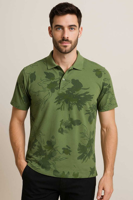 BLISS BOYS Printed Men Polo Neck Dark Green T-Shirt