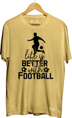 THE PRINT PLATTER Printed Men Round Neck Beige T-Shirt