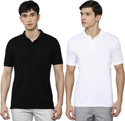 Timyka Solid Men Polo Neck Black, White T-Shirt