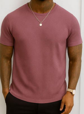 SCUBA Self Design Men Round Neck Pink T-Shirt