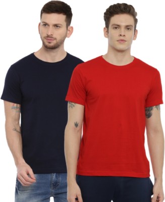 JP VENTURE Solid Men Round Neck Red, Navy Blue T-Shirt