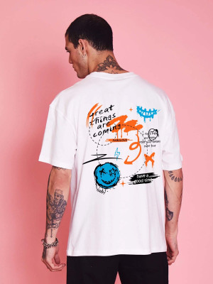 Dare Creator Printed Men Round Neck White T-Shirt