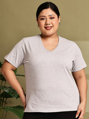 Moonaa Fashion Solid Women Round Neck Reversible Grey T-Shirt