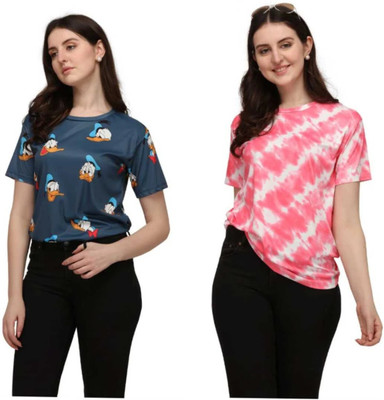 Apachee Printed Women Round Neck Multicolor T-Shirt