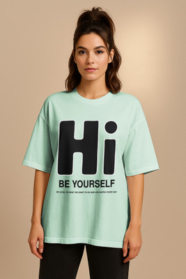 HOC Graphic Print Women Round Neck Light Green T-Shirt