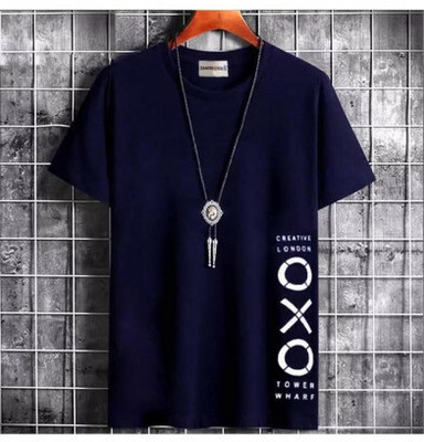 Dineshfeshion Printed, Typography Men Round Neck Blue T-Shirt