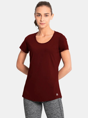 JOCKEY Solid Women Round Neck Maroon T-Shirt