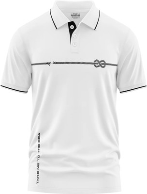 Warriorworld Printed Men Polo Neck White T-Shirt