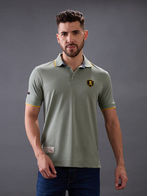 GIORDANO Solid Men Polo Neck Green T-Shirt