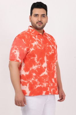 PLUS PANDA Tie & Dye Men Polo Neck Orange T-Shirt