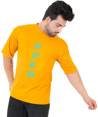 AZF Printed, Typography Men Round Neck Yellow T-Shirt