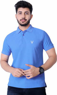 Tween Trends Solid Men Polo Neck Light Blue T-Shirt