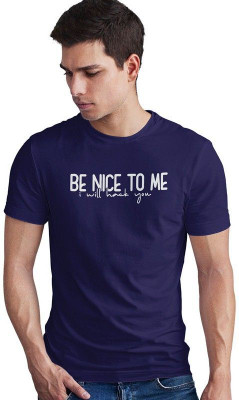DUDEME Printed Men Round Neck Blue T-Shirt