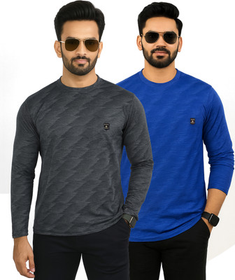 AVOLT Printed Men Round Neck Black, Blue T-Shirt