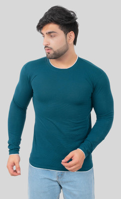 CODE-9 Solid Men Round Neck Blue T-Shirt