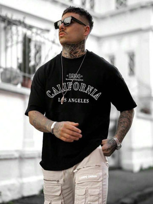 SPOWEARY Printed Men Round Neck Black T-Shirt