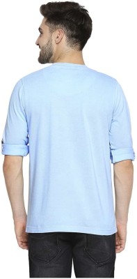 BASICS Solid Men Henley Neck Blue T-Shirt