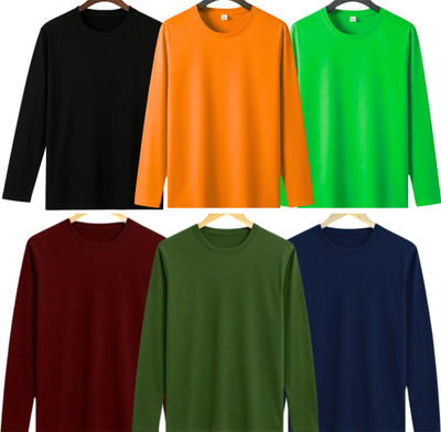 lalita creation Solid Men Round Neck Black, Orange, Light Green, Maroon, Green, Dark Blue T-Shirt