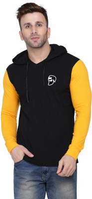 GEUM Printed Men Hooded Neck Black, Yellow T-Shirt