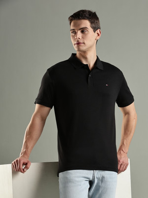 TOMMY HILFIGER Solid Men Polo Neck Black T-Shirt