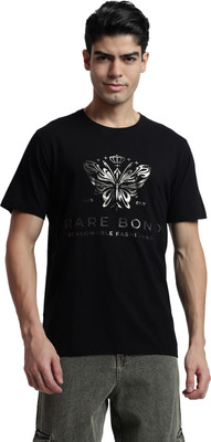 Rare Bond Studios Typography Men Round Neck Black T-Shirt