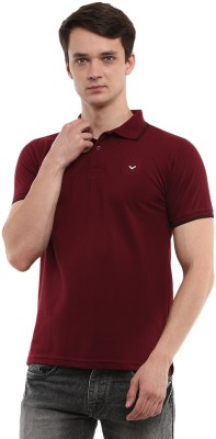 V-MART Solid Men Polo Neck Maroon T-Shirt