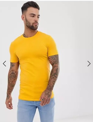 SCUBA Solid Men Round Neck Gold T-Shirt