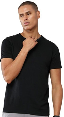 Republic Self Design Men Round Neck Black T-Shirt