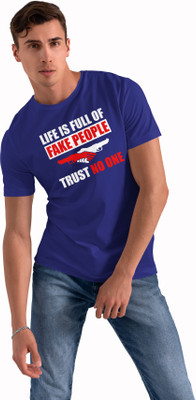 Yes Fashion Printed Men Round Neck Blue T-Shirt