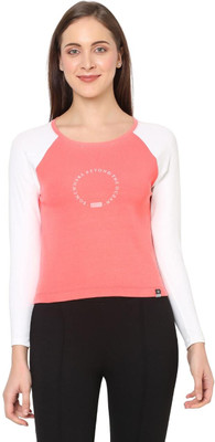 Laasa Sports Printed Women Round Neck Pink T-Shirt