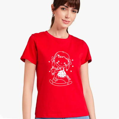Nilan Tees Wear Printed Women Round Neck Red T-Shirt