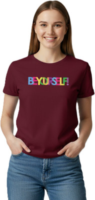 Morrio Typography Women Round Neck Maroon T-Shirt