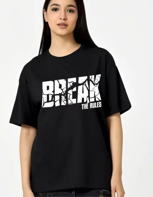 fashnobic Self Design Women Round Neck Black T-Shirt