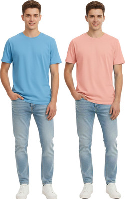 Royal Club Tshirt Solid Men Round Neck Blue, Pink T-Shirt
