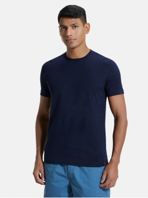 JOCKEY Solid Men Round Neck Blue T-Shirt