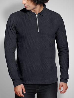 FTX Solid Men Polo Neck Grey T-Shirt
