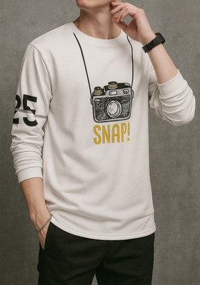 NB NICKY BOY Printed Men Round Neck White T-Shirt