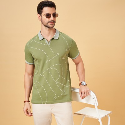 Byford by Pantaloons Printed Men Polo Neck Green T-Shirt