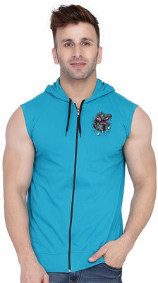 GEUM Graphic Print Men Hooded Neck Blue T-Shirt