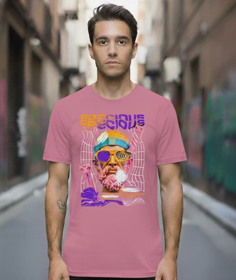 PIDAM Printed Men Round Neck Reversible Pink T-Shirt