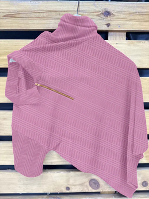 KAJARU Striped Men Zip Neck Pink T-Shirt