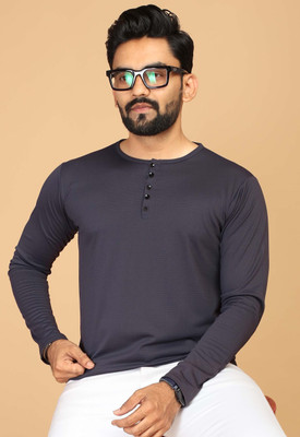DBAX Solid Men Round Neck Grey T-Shirt