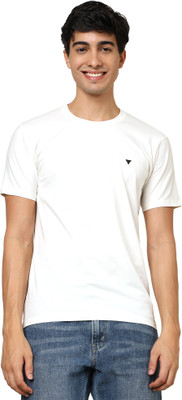 SensorC Solid Men Round Neck White T-Shirt
